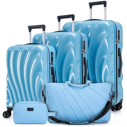 Cosbarn Luggage Sets 5 Piece Suitcases with Wheels, Suitcase Set, ABS+PC Hardshell Luggage set with Phone Holder Durable Travel Luggage with TSA Lock Spinner Wheels, SkyBlue - color: SkyBlue, size: 5 Piece Sets (20/24/28/DB/TB)
