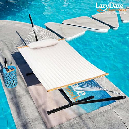 Lazy Daze 12 FT Sunbrella Quilted Hammock, Non-Fading Double Hammock - color: Cast Pumice