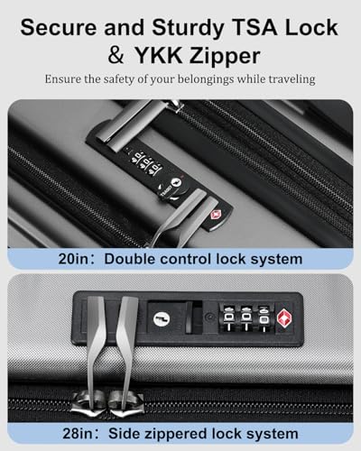 CENSIEN Expandable Luggage Sets, 20 Inch Carry On Luggage 28 Inch Suitcases - color: Gray, size: 20/28 Inch EXT