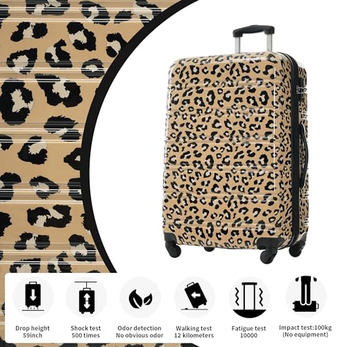 Merax 3-Piece Luggage Set,Leopard Print Hardshell Suitcases. - color: Brown Leopard, size: 3 Piece(20/24/28)