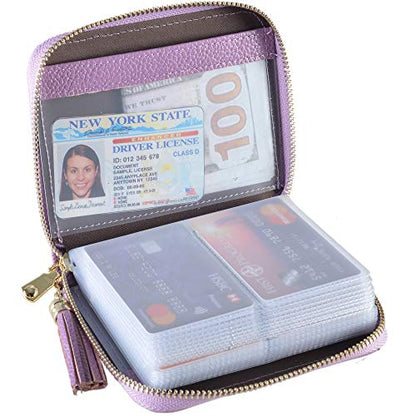 Easyoulife Womens Credit Card Holder Wallet Zip Leather Card Case RFID Blocking (Light Purple) - color: Light Purple