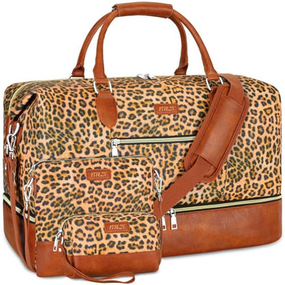 ITIEZY Weekender Bag for Women 21.5" Travel Duffel Large Carry On Bag 3PCS - color: 4-Leopard print, size: Large