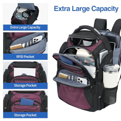 KROSER Travel Laptop Backpack 17.3 Inch XL Computer Backpack for Men/Women - color: Black/Burgundy, size: 17.3 inch