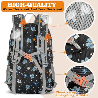 ZOMAKE Lightweight Packable Backpack 30L, Foldable Travel Hiking Daypack - color: D-black,floral Pattern, size: 30L