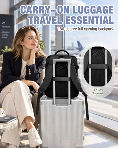 suradar Travel Backpack, 180° Open Laptop Backpack with Shoe Compartment - color: W3-black