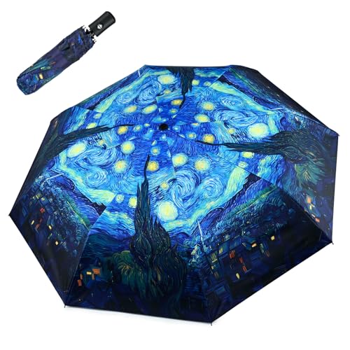 Windproof Travel Umbrella Folding Compact Automatic Umbrellas for Women Men Rain Sun - color: Starry Night