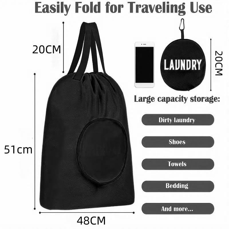 Hanging Suitcase Organizer with Laundry Bag, Travel Packing Cubes, Collapsible Portable Closet Shelves, Polyester, Black, Small