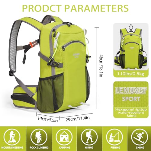 22L Lightweight Hiking Daypack with Waist Pocket Biking Skiing Travel - color: Lime