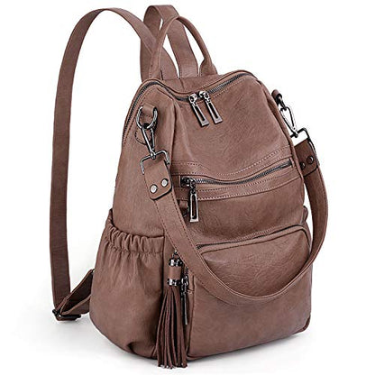 UTO Women Backpack Purse Leather Vegan Rucksack Travel Shoulder Bag - color: 0454 Khaki Medium