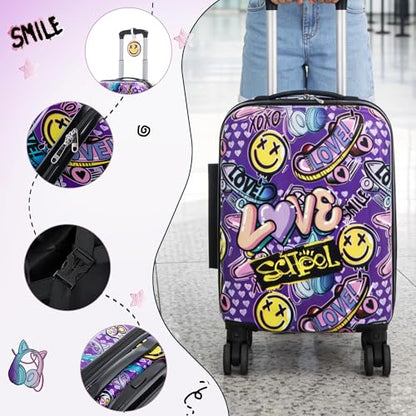 16’’ Kid’s Luggage Set with Spinner Wheels, Hardside with Suitcases,6 Piece - color: Emoji