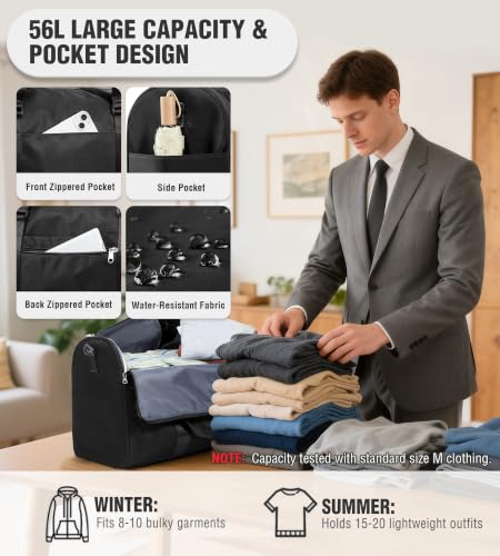 Convertible Garment Duffle Black Carry On Hanging Suit Bag for Travel - color: A-Black