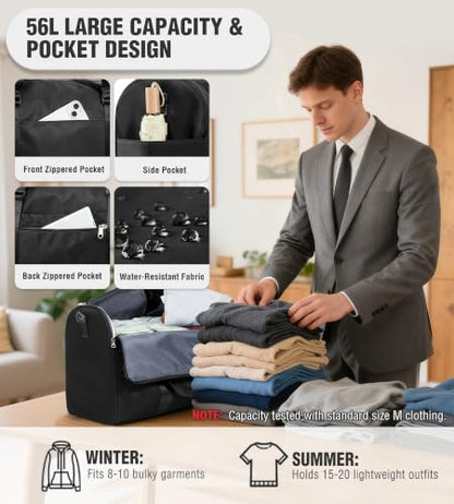 Convertible Garment Duffle Black Carry On Hanging Suit Bag for Travel - color: A-Black