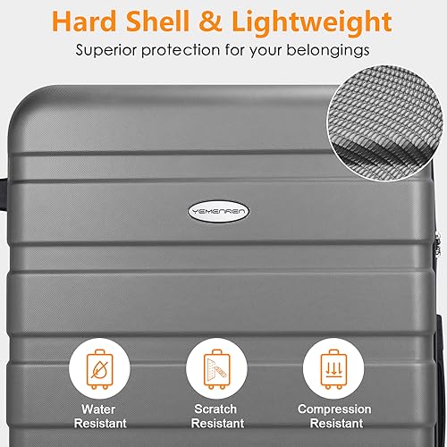 Luggage Sets Hardside Lightweight Suitcase with Spinner Wheels TSA Lock, 3-Piece Set (20/24/28) - color: Silver