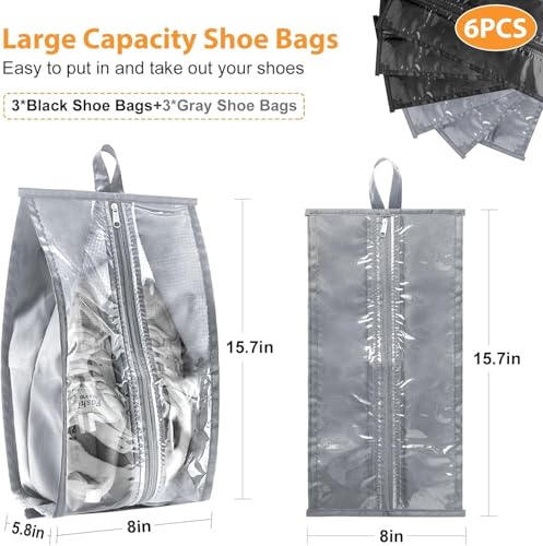 6 Pack Waterproof Travel Shoe Bags, Random Color Pouches
