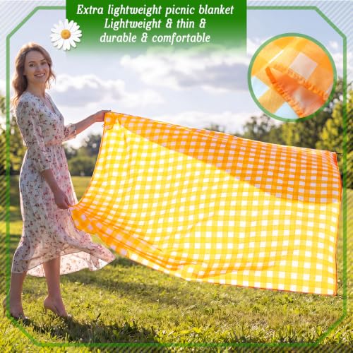 HunnmingRe Gingham Pocket Picnic Blanket Lightweight Portable, Yellow - color: Yellow, style: Gingham