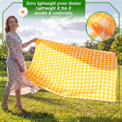 HunnmingRe Gingham Pocket Picnic Blanket Lightweight Portable, Yellow - color: Yellow, style: Gingham