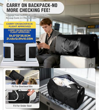 Convertible Garment Duffle Black Carry On Hanging Suit Bag for Travel - color: A-Black