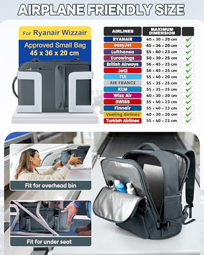 Travel Backpack for Women 18x14x8 Personal Item Tsa Carry On Backpack - color: Greyblue, size: Large