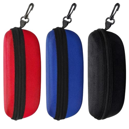 3pcs Sunglasses Case Box, Travel Zipper Hard Shell Eyeglasses Case Scratch Resistant Glasses Hook Glasses Organiser - color: Black Blue Red