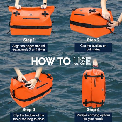 Haimont IPX7 Waterproof Roll-Top Dry Duffel Backpack Bag - color: Orange, size: 60L