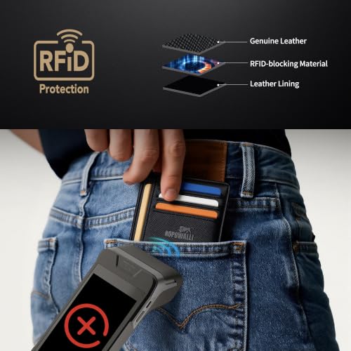 Genuine Leather Mens Wallet Slim RFID Blocking Credit Card Holder - color: Saffiano Black