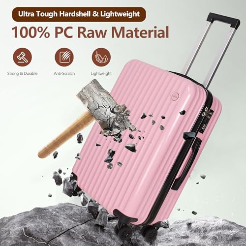 3-Piece Hardside Luggage Set ABS+PC Spinner Suitcase(Pink) - color: Pink, size: Large