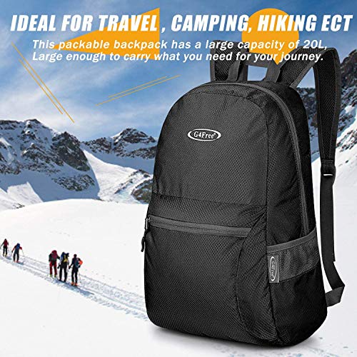 G4Free 20L Lightweight Packable Backpack Travel Hiking Daypack Foldable Backpack for Men Women - color: Black Update, size: 20L