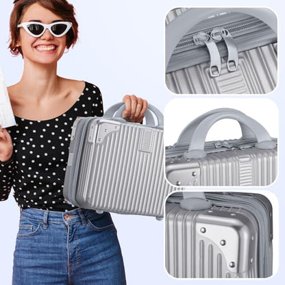 14 Inch Hard Shell Cosmetic Case, Mini Carrying Makeup Suitcase, Silver - color: Silver - Rectangle