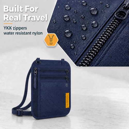 VENTURE 4TH Slim Neck Wallet, RFID Blocking Passport Holder - Navy - color: Navy Blue