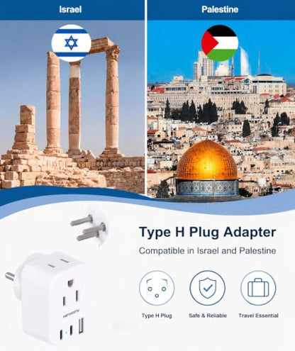 Israel Travel Adapter, US to Israel Power Adapter, Type H Plug Converter - style: Type H - Israel Palestine