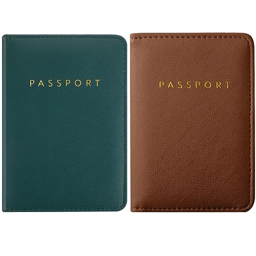 Frienda 2 Pcs Passport Holder Covers Waterproof Leather - color: Brown and Green