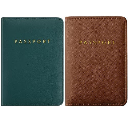 Frienda 2 Pcs Passport Holder Covers Waterproof Leather - color: Brown and Green