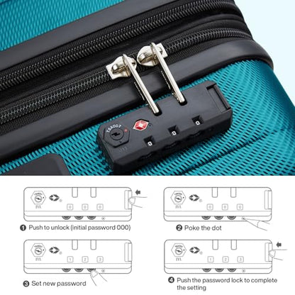 Hanke 24 Inch Expandable Medium Checked Luggage with 8 Spinner Wheels - color: Caribbean Blue, size: 24 Inch EXT