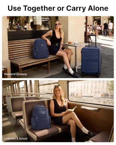 LONG VACATION Luggage Sets, 3 Piece, 20 Inch Carry On Hardshell Suitcase - color: Blue, size: 3 Piece Set (20in/BP/TB)