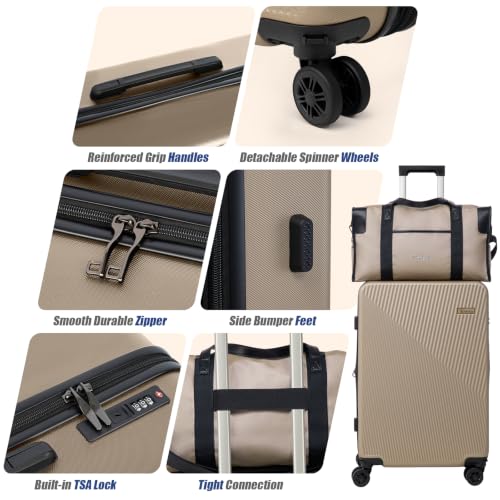 Eeeza Luggage Sets 3 Piece, Carry on Luggage 20in Suitcase Set, Champagne - color: Champagne, size: 3 Piece (20")