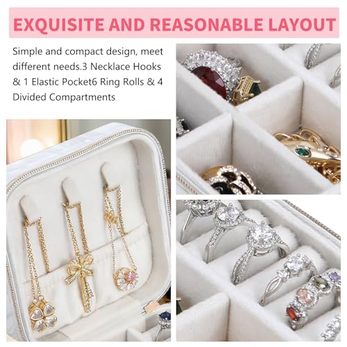 Travel Jewelry Case,Small Jewelry Box with Mirror,Gift for Girls Women - color: Flowing Silver White