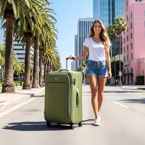 Softside Suitcases w/Wheels 32 Inch Luggage,Expandable 20% - color: Green, size: Checked-Extra Large 32 inch