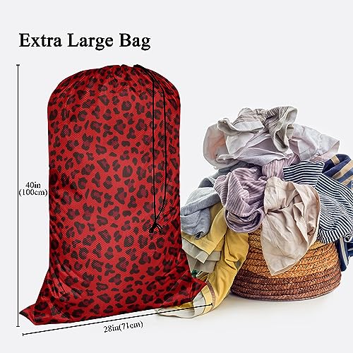 Swono Red Leopard Pattern Laundry Bag Large Heavy Duty Laundry Backpack with Adjustable Drawstring Closure Animal Print Panther Wildlife Laundry Hamper for Traveling Dirty Clothes Organizer - color: Red Leopard Pattern