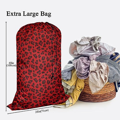 Swono Red Leopard Pattern Laundry Bag Large Heavy Duty Laundry Backpack with Adjustable Drawstring Closure Animal Print Panther Wildlife Laundry Hamper for Traveling Dirty Clothes Organizer - color: Red Leopard Pattern