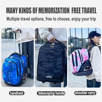 Rolling Backpack, 55L (14.5gal) Backpack with Wheels for Business, Waterproof Backpacks with Dual Handles and Silent Large Wheels, Carry on Backpack with Laptop Compartment (Blue,22 inch) - color: Blue(22 Inch)