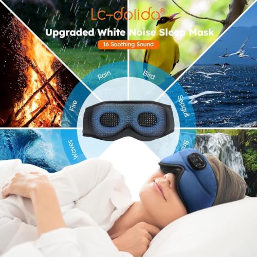 LC-dolida White Noise Bluetooth 5.4 Sleep Eye Mask with Timer, 3D Sleeping Mask Headphones with 16 Soothing Sounds, Total Blackout Sleep Headphones for Side Sleeper/Women/Men (Blue) - color: Blue