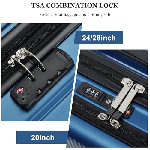 Merax Luggage Sets 5 Piece with Half-opening Hardside Suitcase Set - color: Blue, style: Luggage Set With Top Open 20