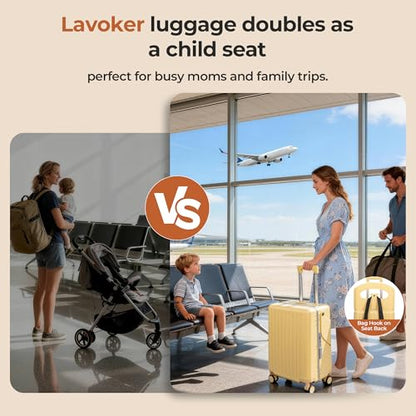 20" Ride-On Luggage with Child Seat, Hardside Carry-On Suitcase with Shockproof 360° Silent Spinner Wheels, TSA Lock, Kids & Adults & Busy Moms - color: Yellow