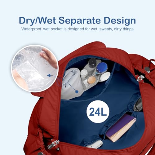 TOPDesign Travel Duffel Bag, Puffy Carry On Overnight, Gym Bag w/Wet Pocket - color: Maroon