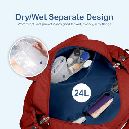 TOPDesign Travel Duffel Bag, Puffy Carry On Overnight, Gym Bag w/Wet Pocket - color: Maroon