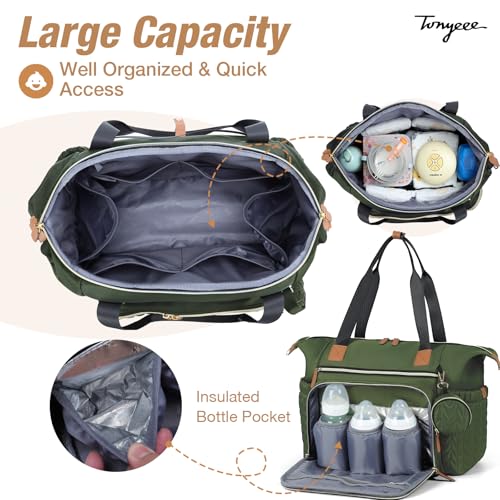 Diaper Bag Tote, Large Baby Hospital Bag for Labor Delivery Mom - color: Dark Green