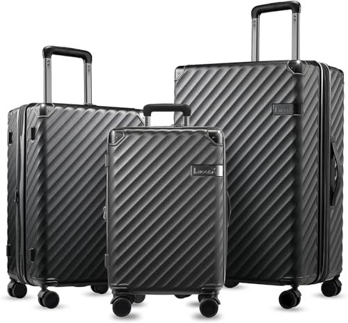 LUGGEX 3-Piece Luggage Set, 20/24/28 Inch, Charcoal Metallic - color: Charcoal Metallic, size: 3-Piece Set (20/24/28)