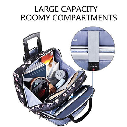 KROSER 15.6 Inch Rolling Laptop Computer Bag,Wheeled Briefcase for women
