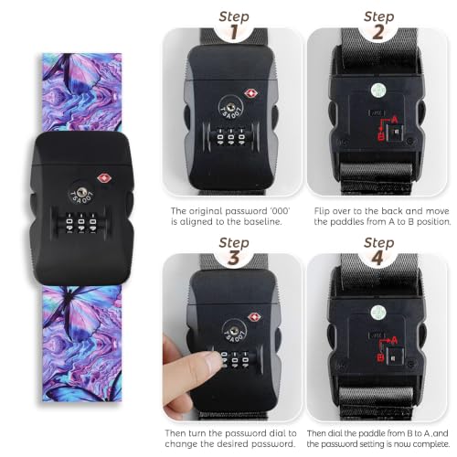 Veki Cross Luggage Straps, TSA Approved with Lock, Purple Butterfly, 1pc - color: Purple Butterfly