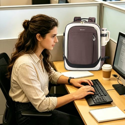 KROSER Laptop Backpack Computer Backpack 17 Inch Men-Beige/Coffee/Black - color: Beige/Coffee/Black
